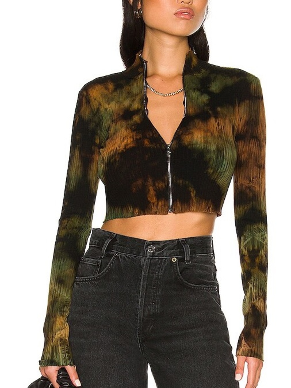NWT Cotton Citizen Ibiza Turtleneck Ribbed Crop Top in Green Desert Mirage Sz XS - Picture 2 of 16